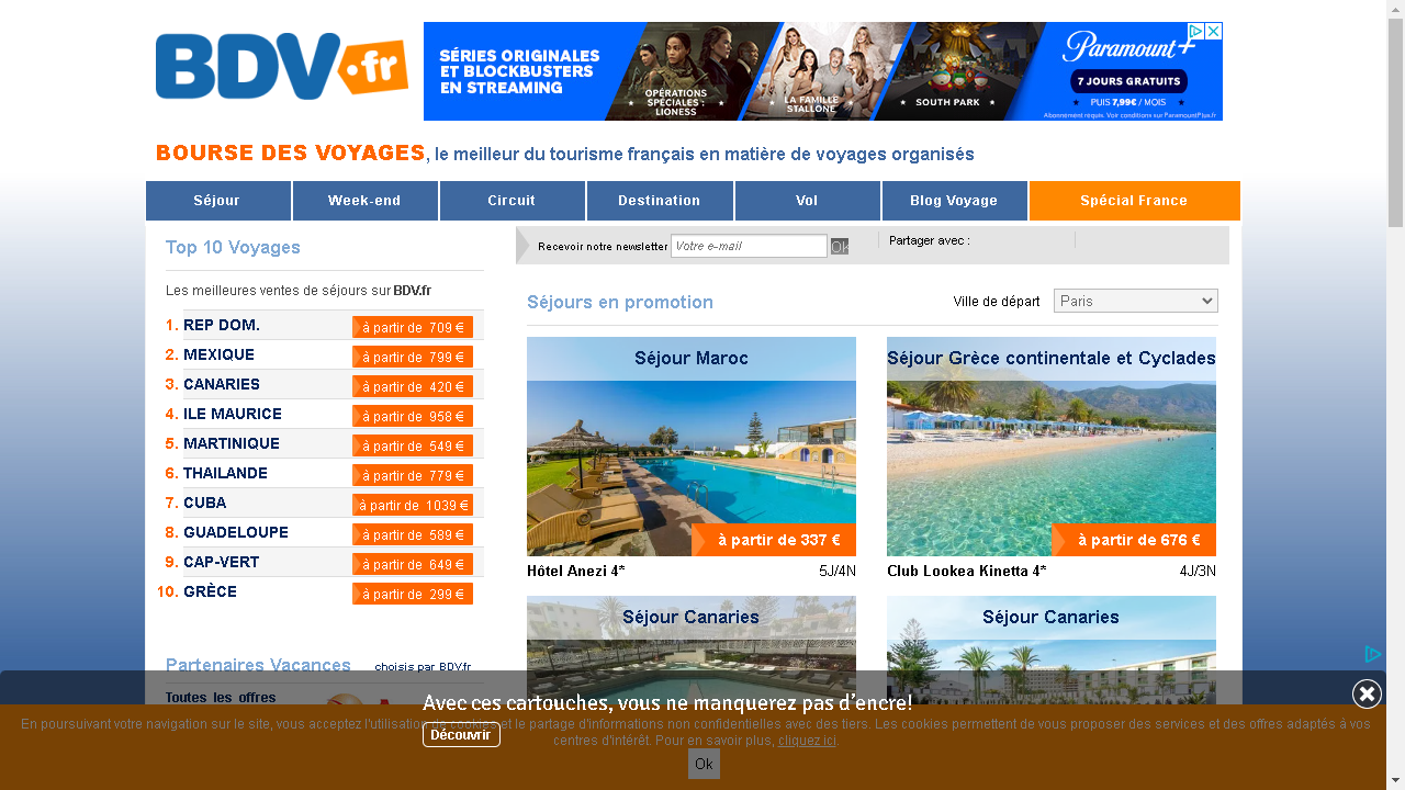 Capture d'écran de http://www.bourse-de-voyages.com/